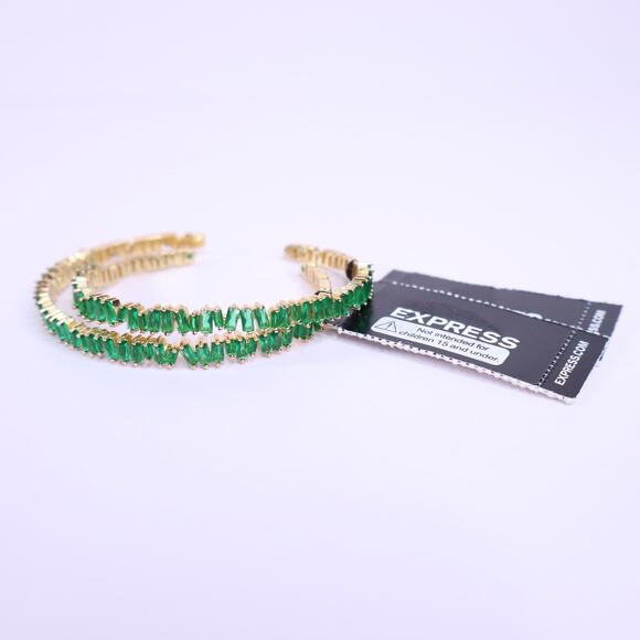 EXPRESS NWT Stacking Cuff Set Green CZ Gems Gold Plated - Picture 1 of 2